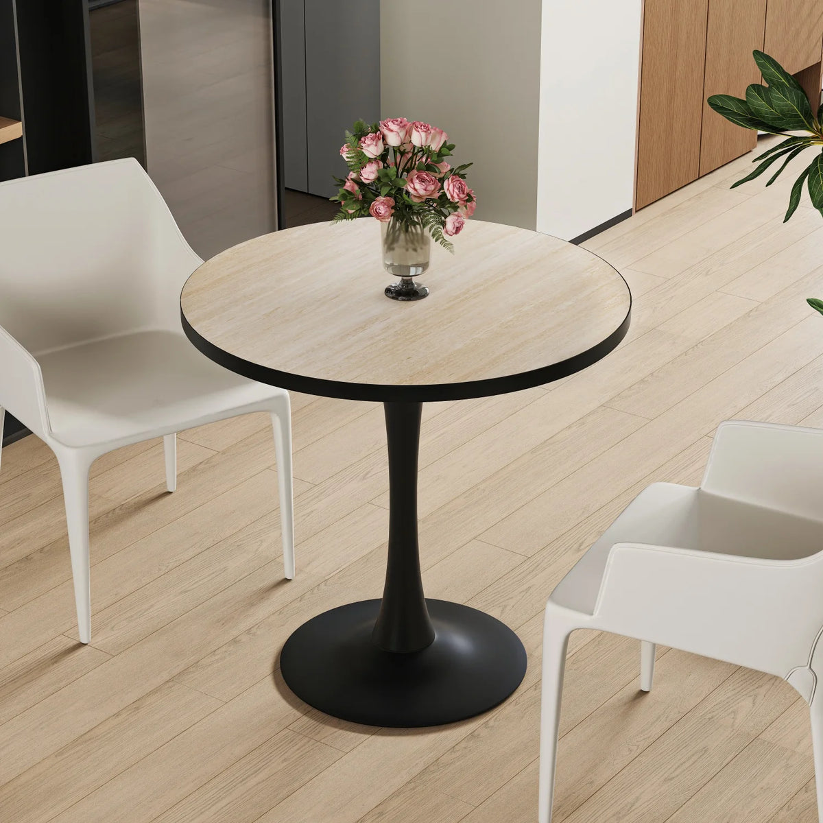 77cm Round Dining Table for 2-3 People Sintered Stone Top Stable Base Coffee Table Circle Kitchen Tables Chairs Not Included