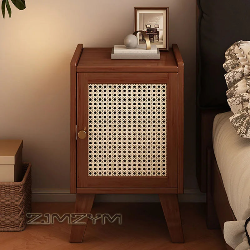 51cm Bamboo Rattan Nightstand Bedside Table with Storage Cabinet