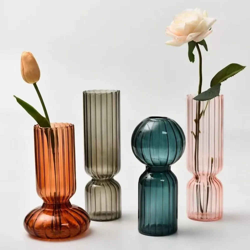 Creative Striped Glass Flower Vase Tabletop Ornament for Home Decor