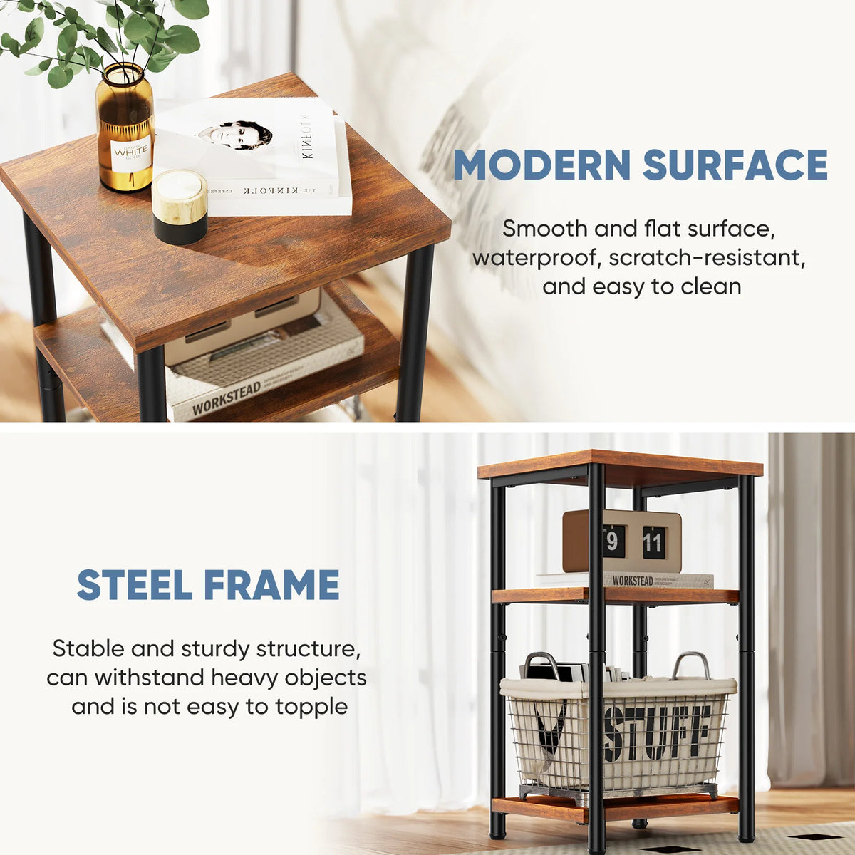 3-Tier Wooden Lift-Top Coffee Table Set with Storage