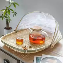 Vintage Handwoven Round Bamboo Mesh Basket Tabletop Ornament for Home Decor