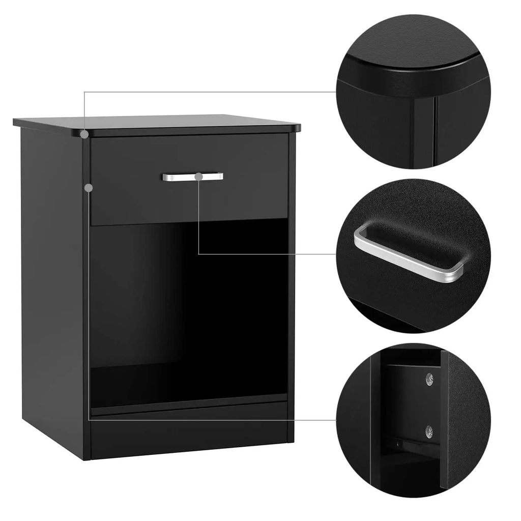 60cm Modern 1-Drawer Nightstand Wooden Bedside Table with Storage Shelf Black