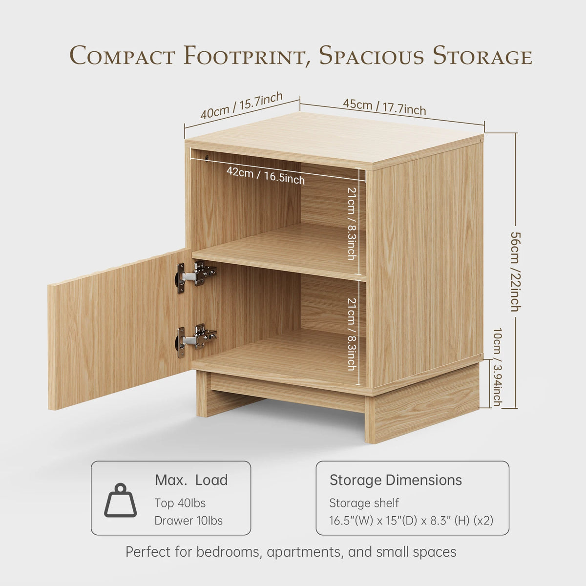 55.9cm Wood Nightstand with Storage Drawers Open Shelf Modern Bedside Table