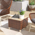 Outdoor PE Rattan Side Table with Wood Top Brown