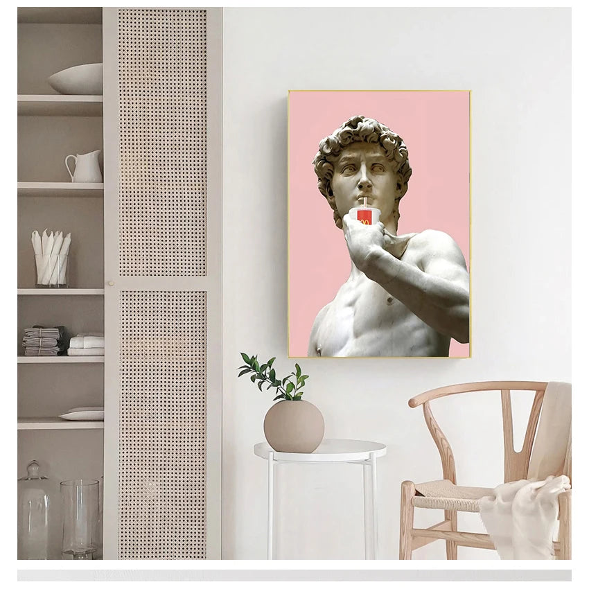 Modern Vaporwave David Statue Canvas Wall Art Print for Living Room