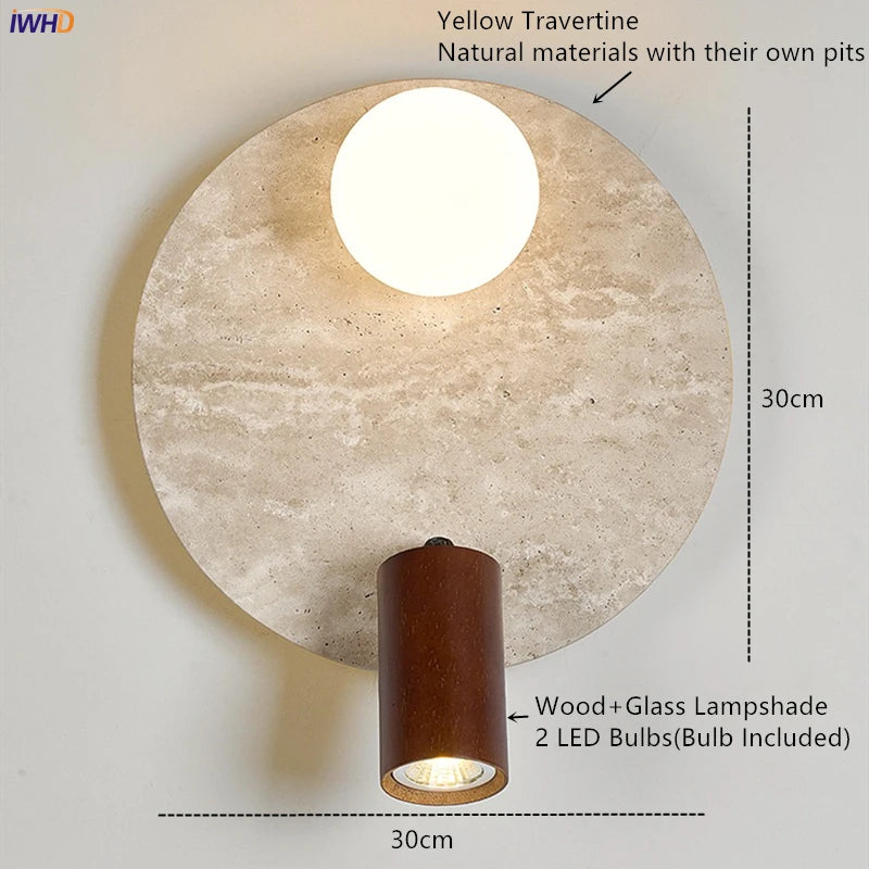 Modern Yellow Travertine and Glass LED Wall Lamp