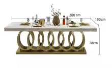160cm Modern Dining Table Set with 6 Chairs Gold Metal Base Marble Top