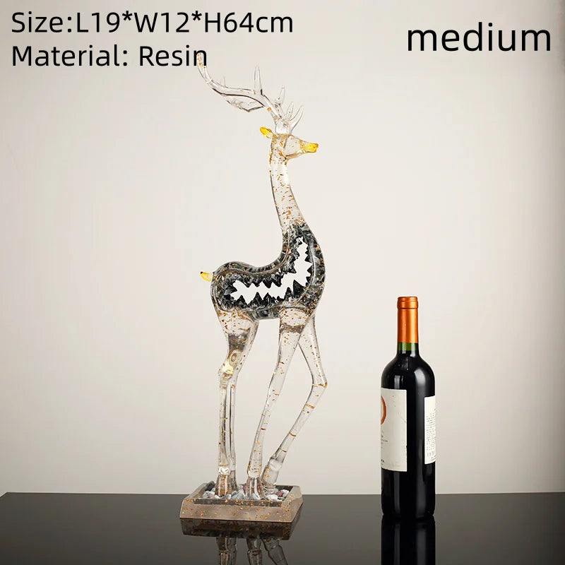 Modern Luxury Transparent Elk Resin Statue Tabletop Ornament for Home Decor