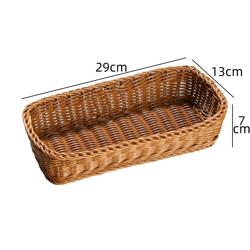 Vintage Rectangle Plastic Imitation Rattan Basket Tabletop Ornament for Home Decor