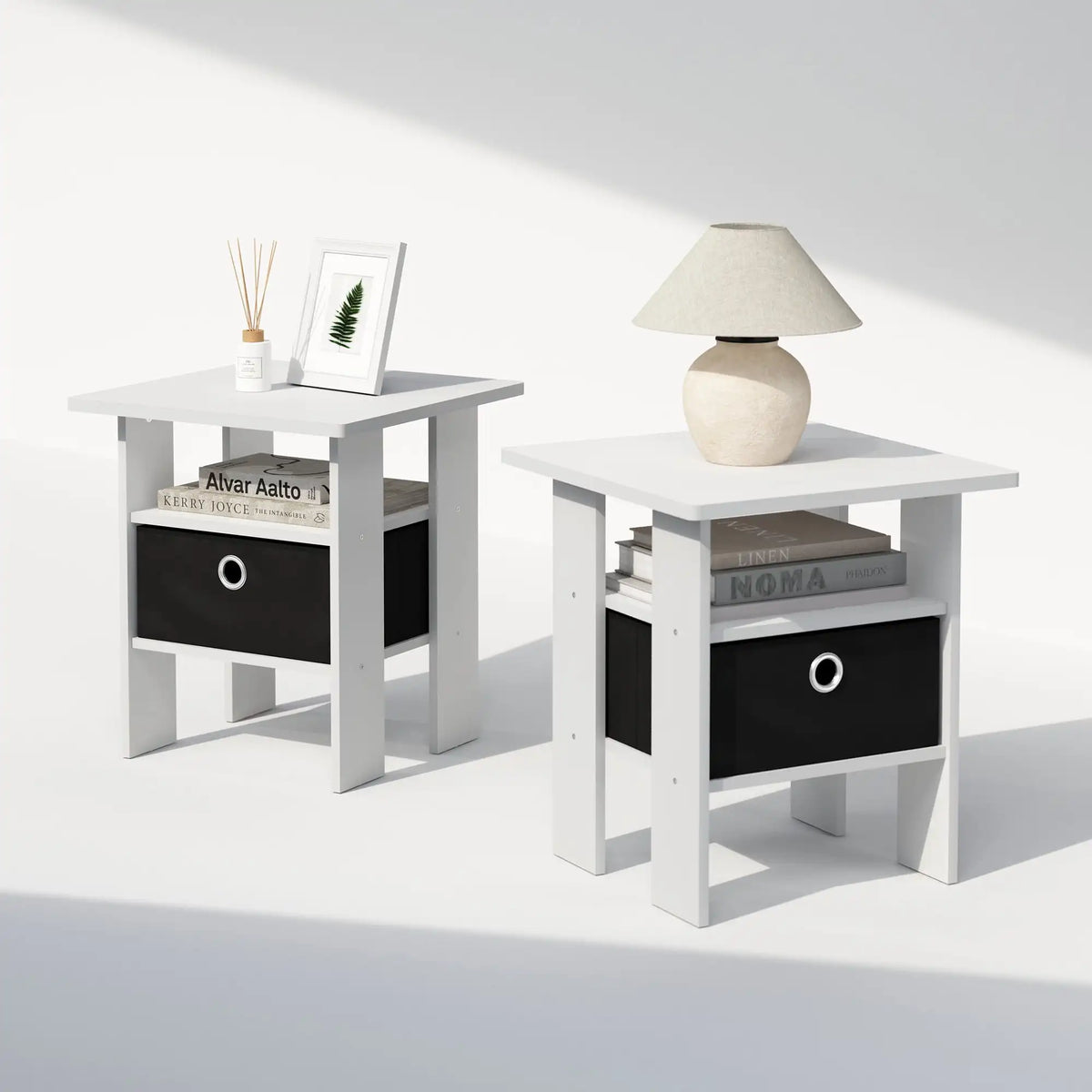 44cm Modern Bedside Table Set of 2 with Bin Drawer Nightstand