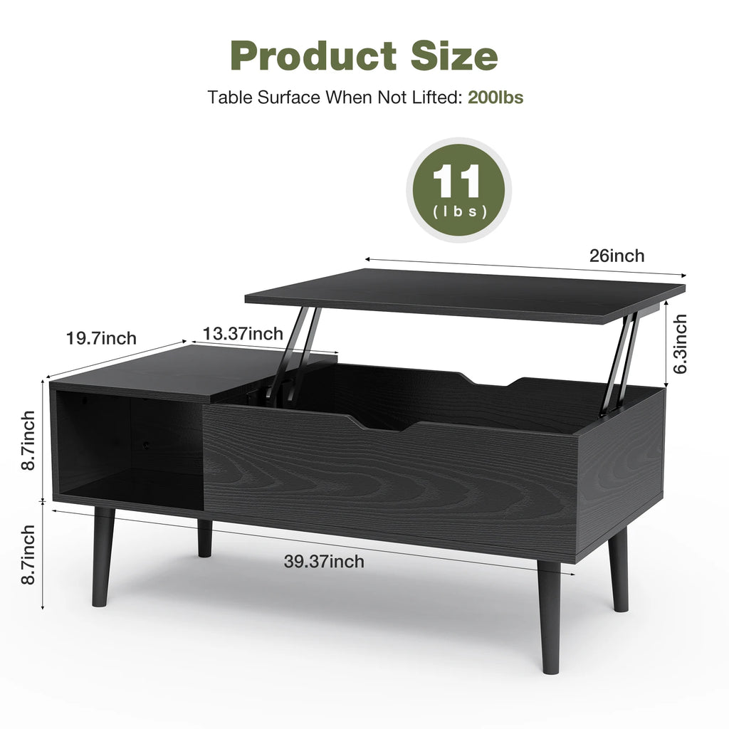 100 x 50 cm Wood Lift Top Coffee Table with Adjustable Storage Shelf