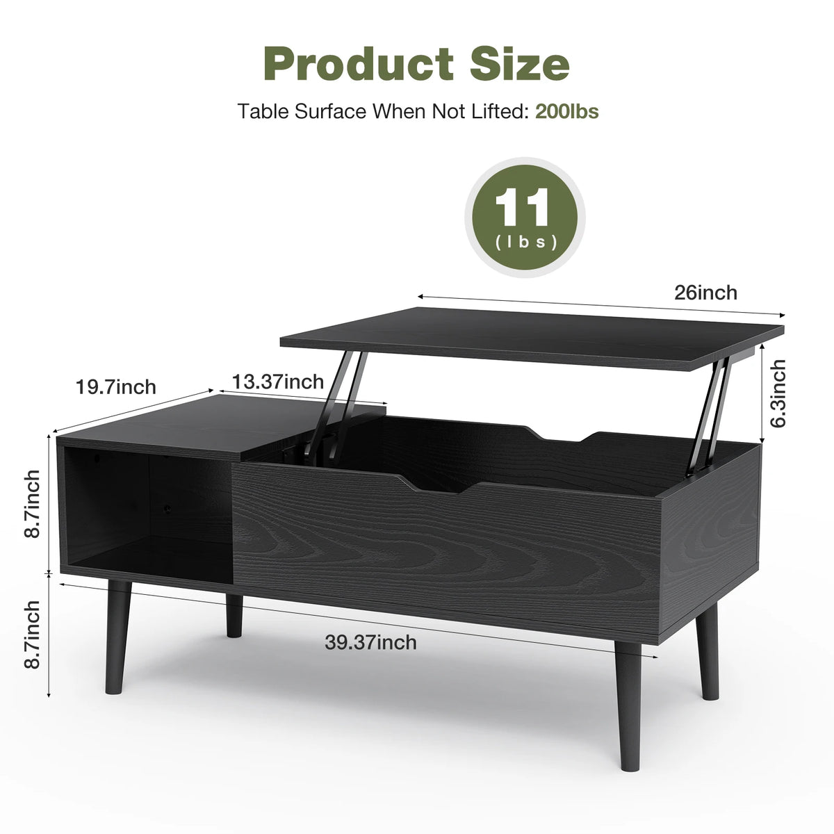 100 x 50 cm Wood Lift Top Coffee Table with Adjustable Storage Shelf