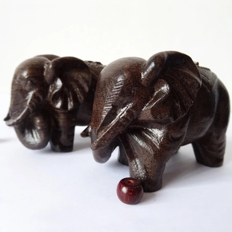 Vintage Carved Wooden Elephant Sculpture Tabletop Figurine for Home Decor