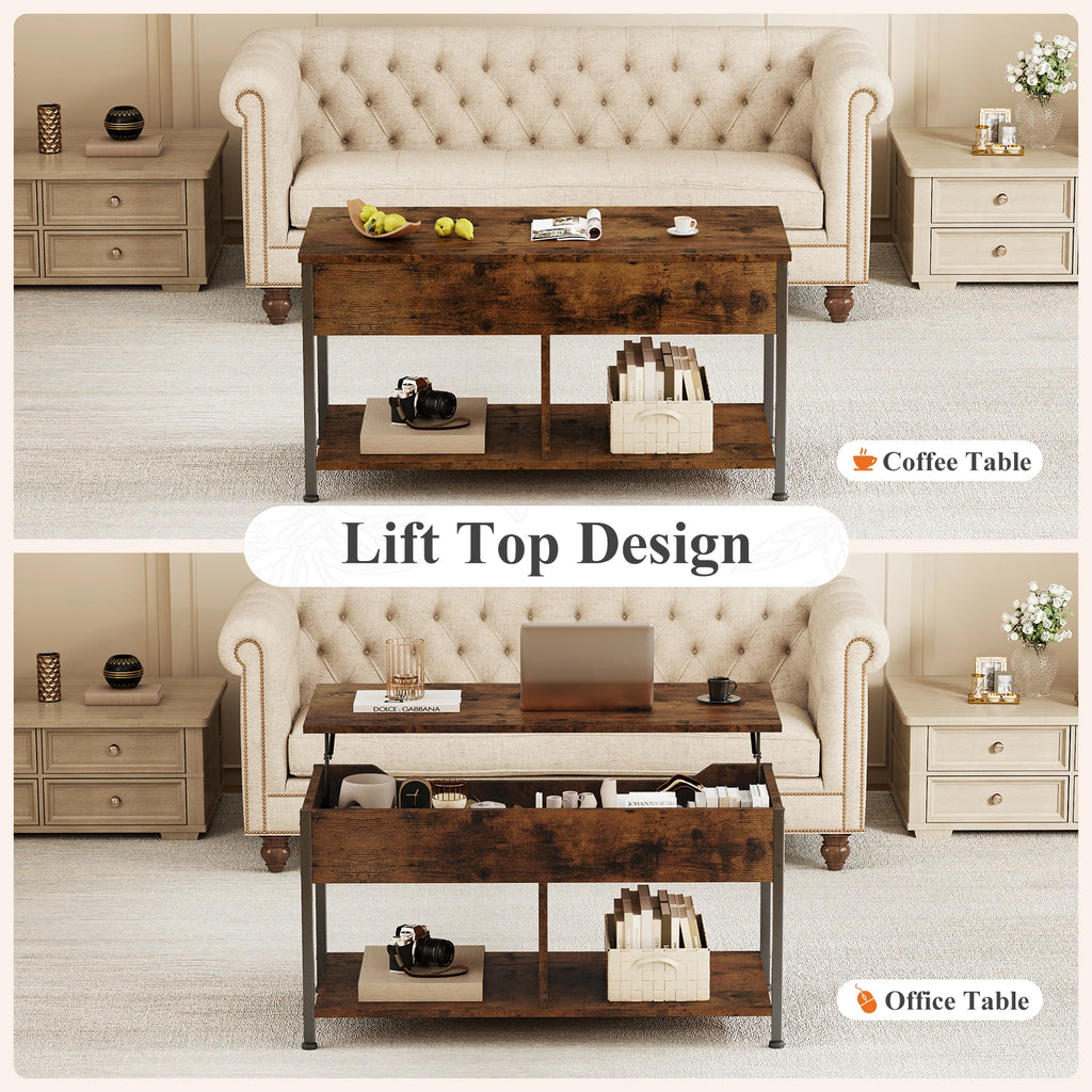 99cm Modern Lift-Top Coffee Table Wooden Living Room Storage Table