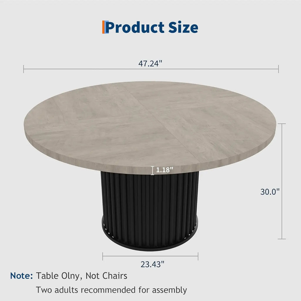 120cm Round Dining Table for 4-6 People Wood Kitchen Table Metal Pedestal Base Grey