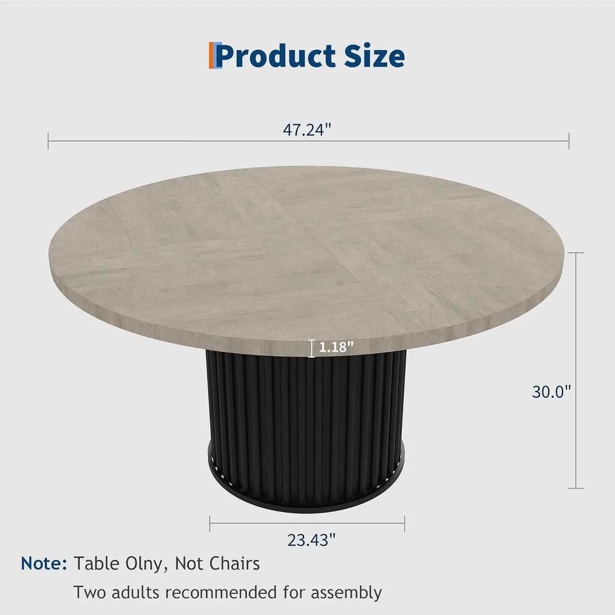 120cm Round Dining Table for 4-6 People Wood Kitchen Table Metal Pedestal Base Grey