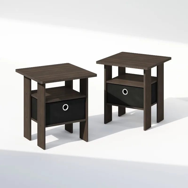 44cm Modern Bedside Table Set of 2 with Bin Drawer Nightstand