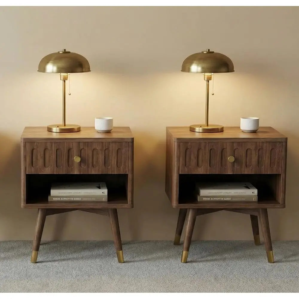 61cm Nightstand Set of 2 with Drawer Charging Station Open Shelf