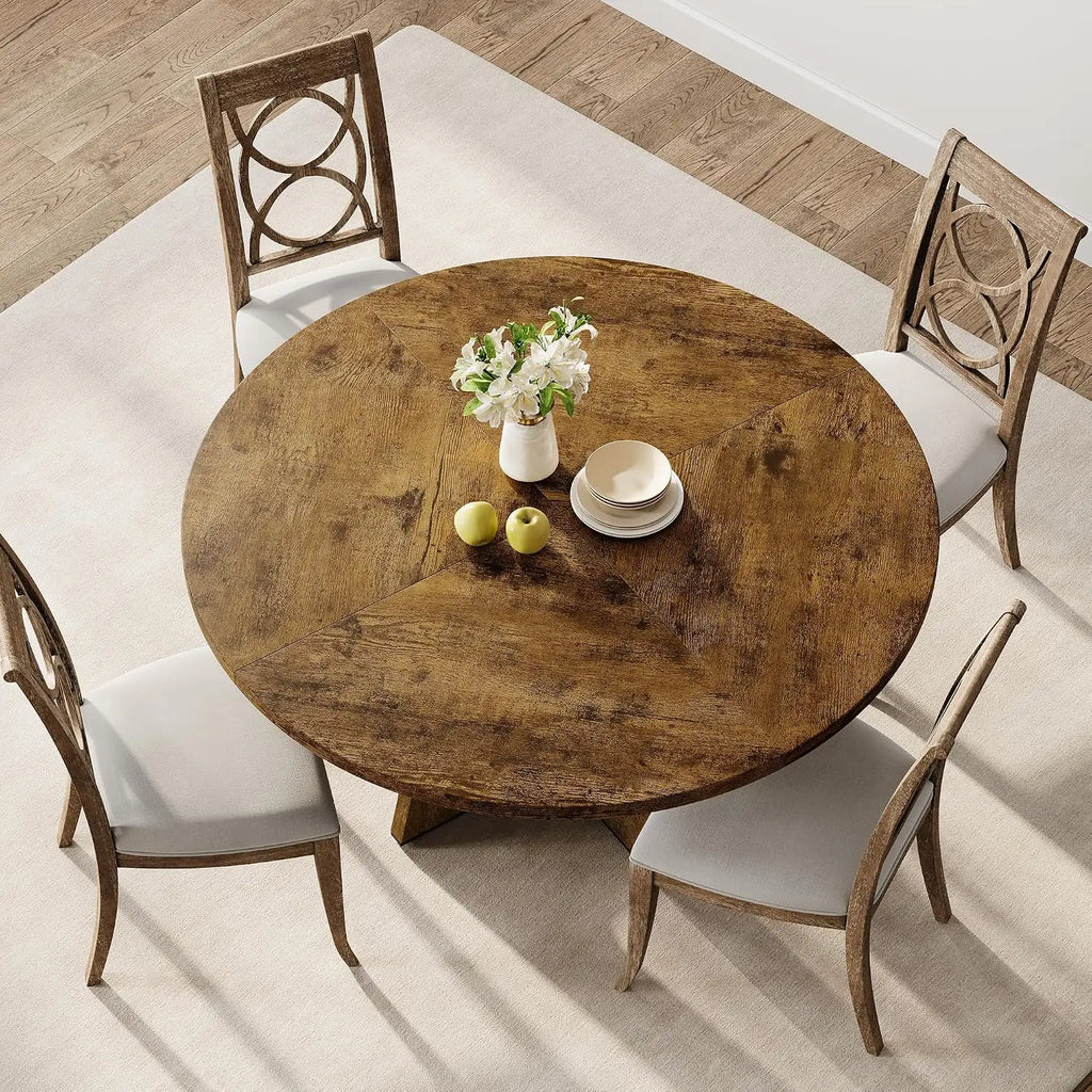 119.4cm Round Dining Table for 4 to 6 People Wooden Pedestal Base Farmhouse