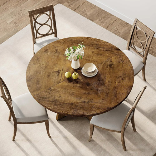 119.4cm Round Dining Table for 4 to 6 People Wooden Pedestal Base Farmhouse