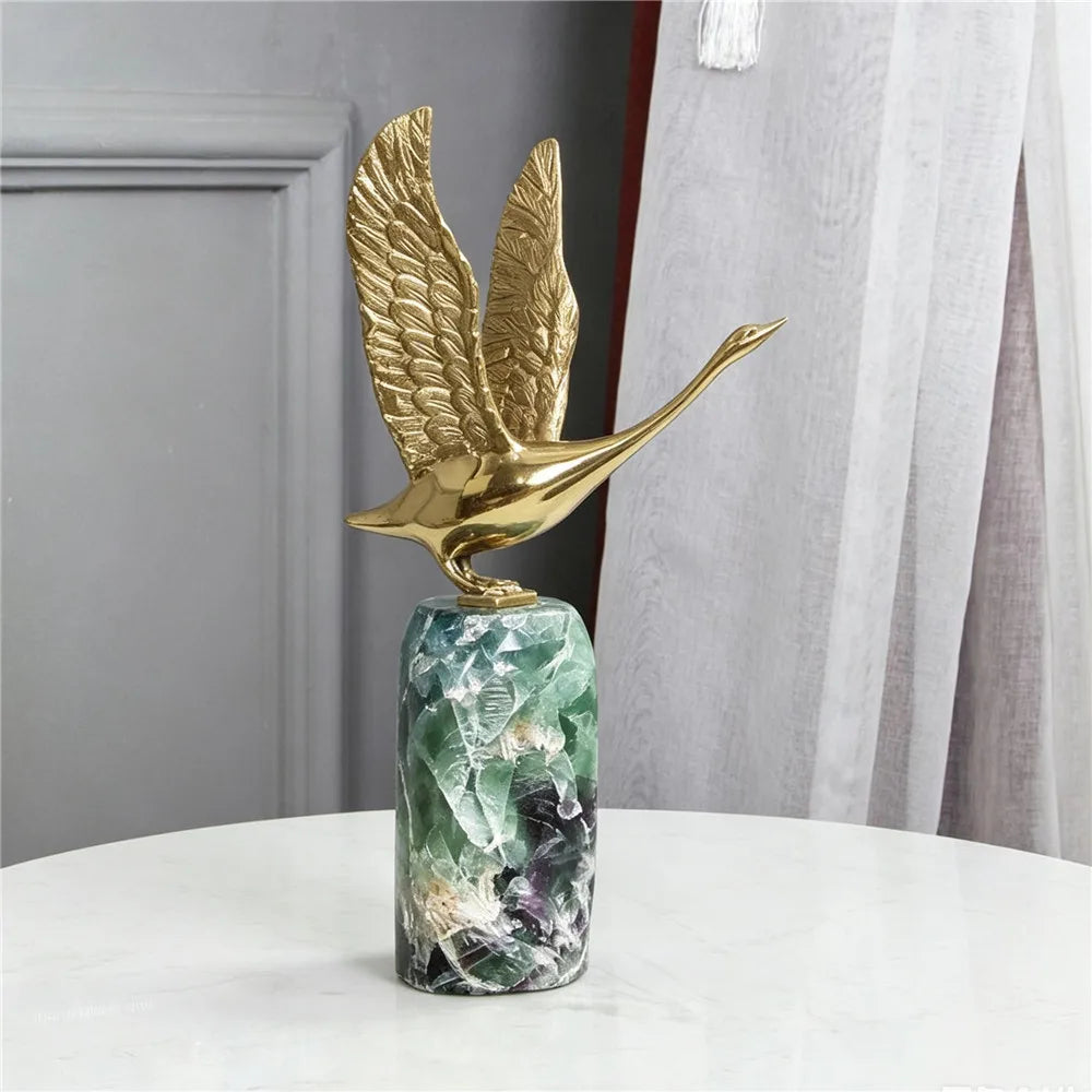 Modern Luxury Brass Bird Sculpture Tabletop Ornament for Home Decor