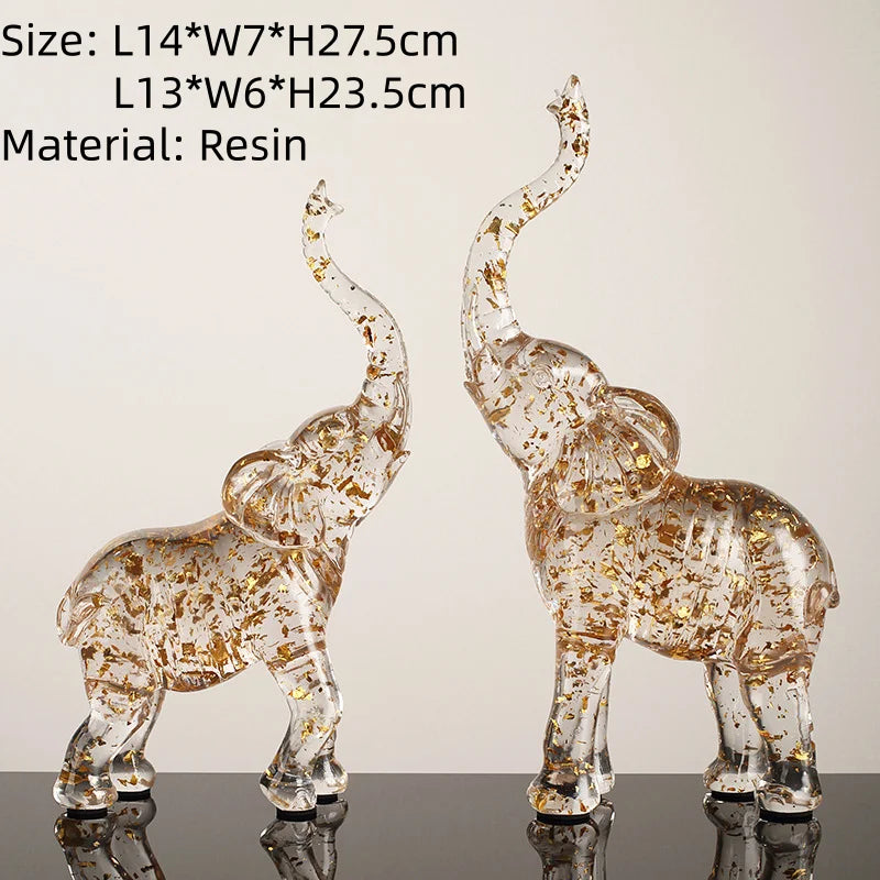 Modern Transparent Gold Foil Elk Sculpture Tabletop Figurine for Home Decor