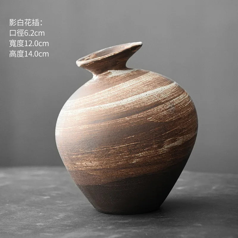 Japanese Style Terracotta Flower Vase Tabletop Ornament for Home Decor