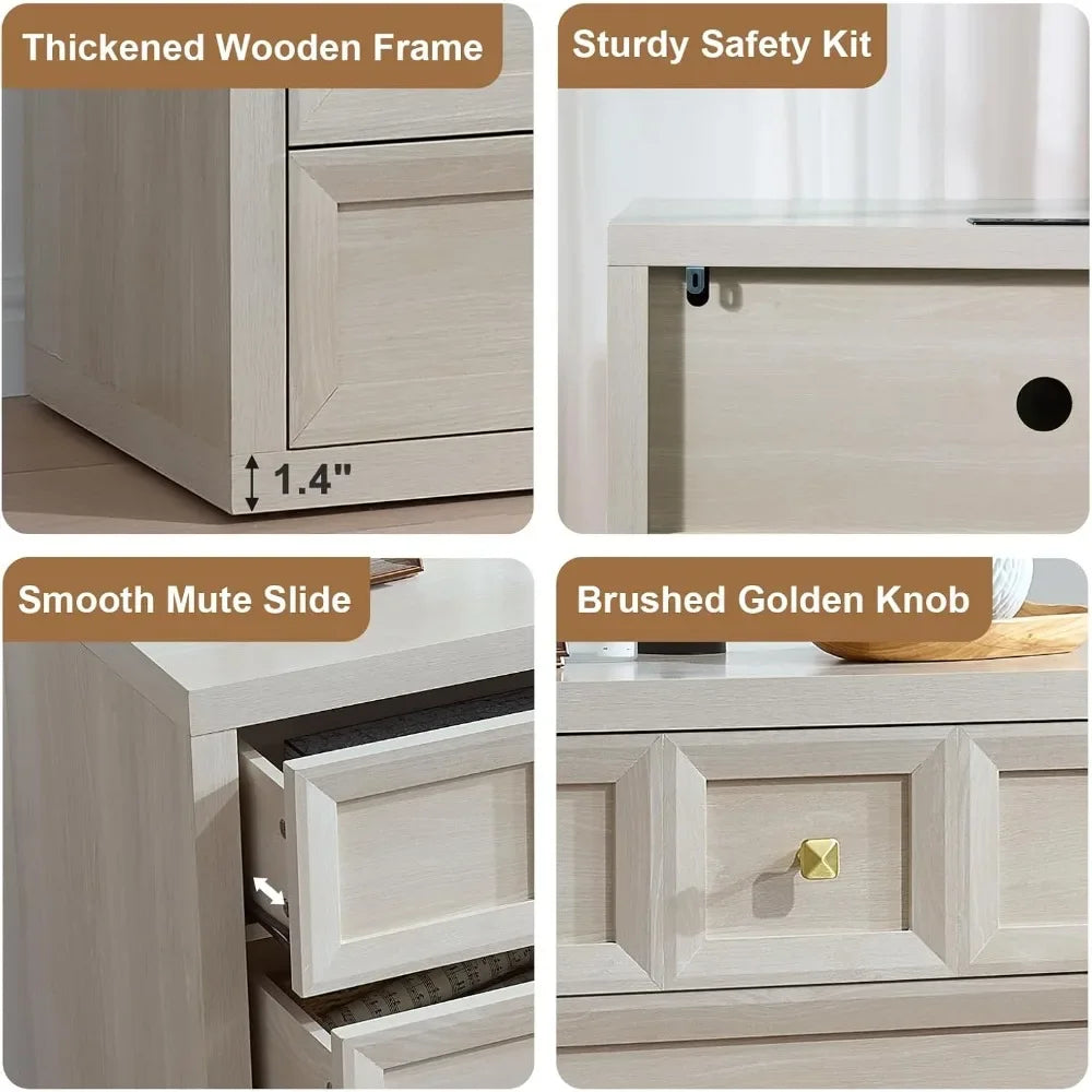 Modern 2-Piece Nightstand Set 3-Drawer Bedside Table with Charging Station