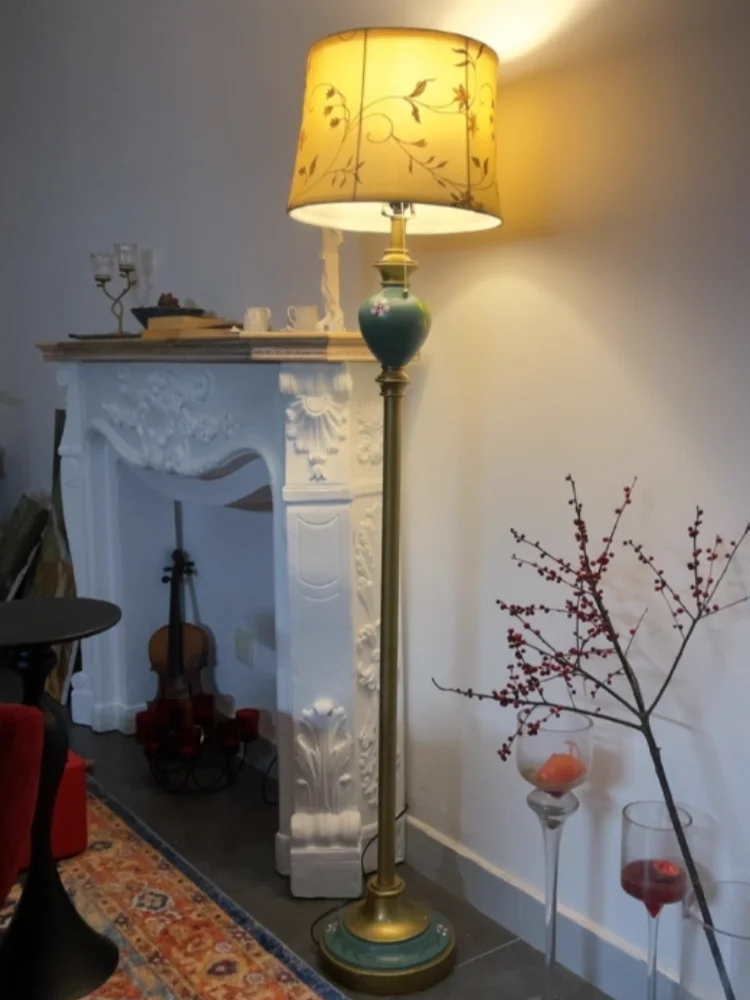 European Luxury Retro Fabric Floor Lamp with Storage Rack LED