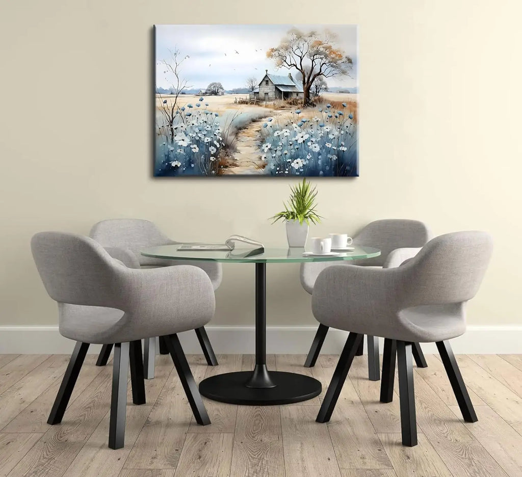 Rustic Farmhouse Landscape Canvas Painting Poster for Home Decor