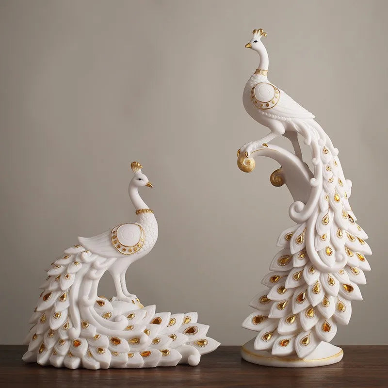 Vintage Sandstone Peacock Sculpture Tabletop Figurine for Home Decor