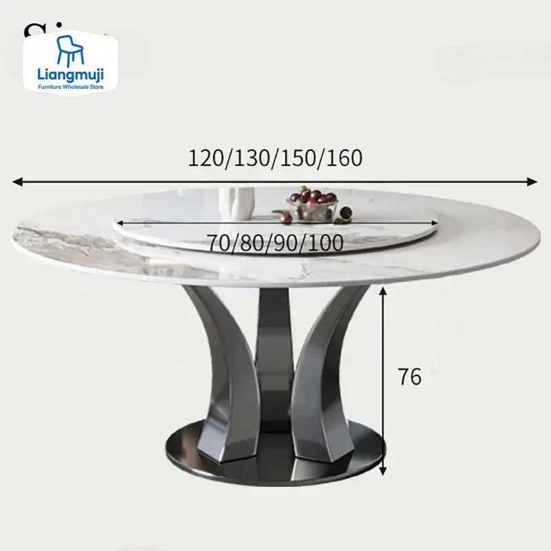 Modern Round Dining Table with Turntable Minimalist Stainless Steel Base