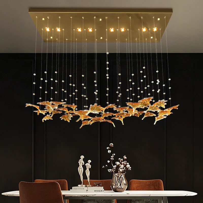 Modern Maple Leaf Glass LED Pendant Light Kitchen Island Dining Table Chandelier