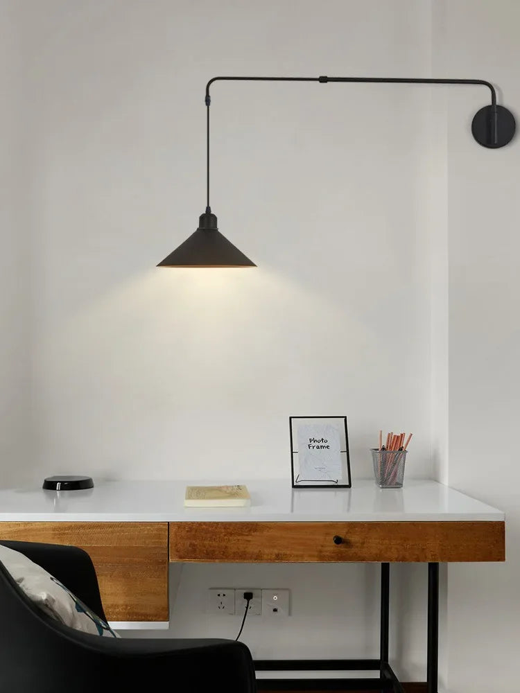 Industrial Long Pole Swing Arm Black Wall Light LED Adjustable Rotary Hanging Bedside Light Dining Table Home Living Room Decor