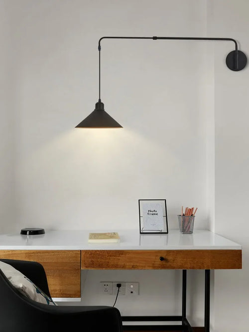 Industrial Long Pole Swing Arm Black Wall Light LED Adjustable Rotary Hanging Bedside Light Dining Table Home Living Room Decor