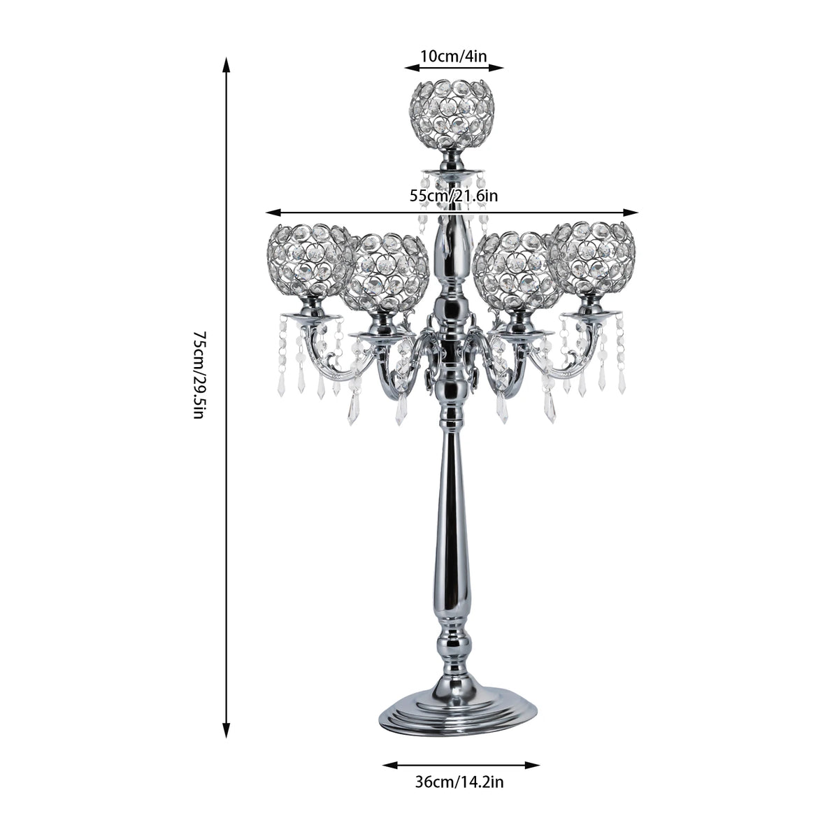 Modern 5 Arms Crystal Candlestick Holder Tabletop Ornament for Home Decor