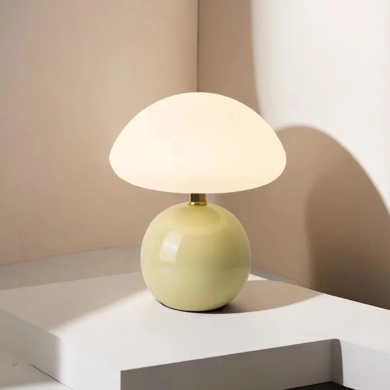 Mushroom Small Table Lamp Cream Roller Molded Ceramic Atmosphere Lamp Eye Protection LED Lamp Bedroom Headboard Decoration Light
