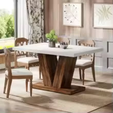 120cm Modern Dining Table for 4-6 People Wood Kitchen Table Pedestal Base