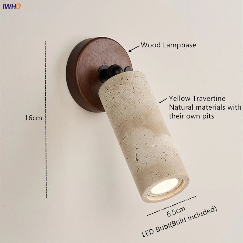 Modern Yellow Travertine and Glass LED Wall Lamp
