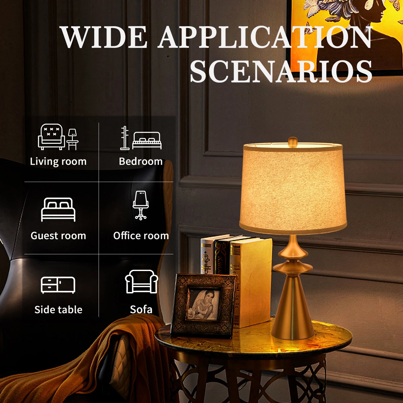 Modern 61 cm Gold Table Lamp Beige Shade Living Room Bedroom Light
