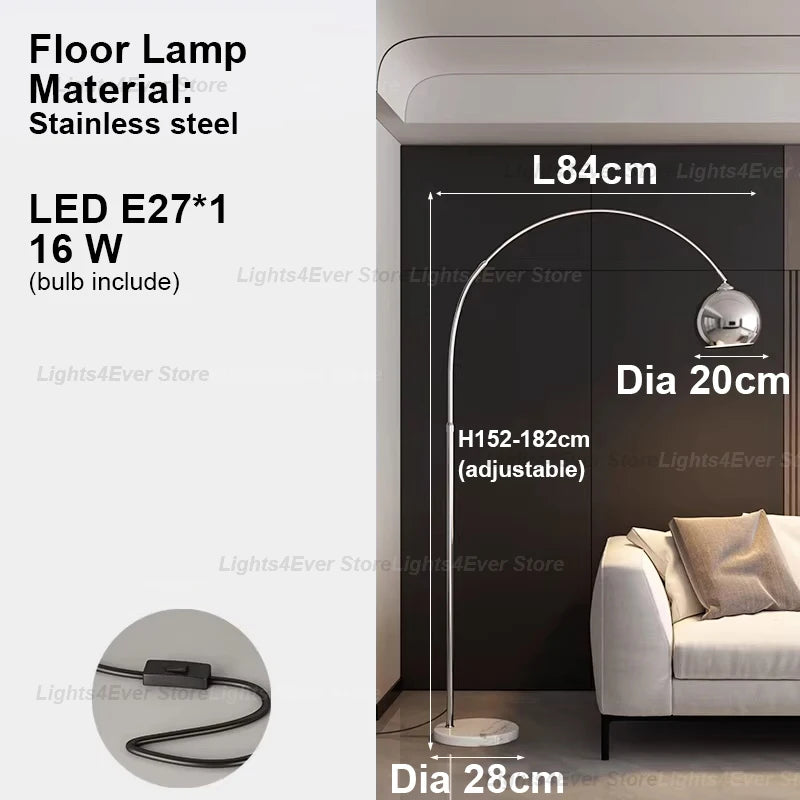Modern LED E27 Dimmable Stainless Steel Floor Lamp