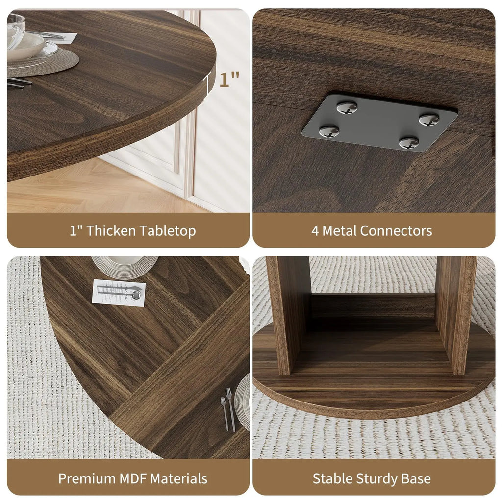 Farmhouse Round Dining Table with Pedestal Base and 2-Tier Storage