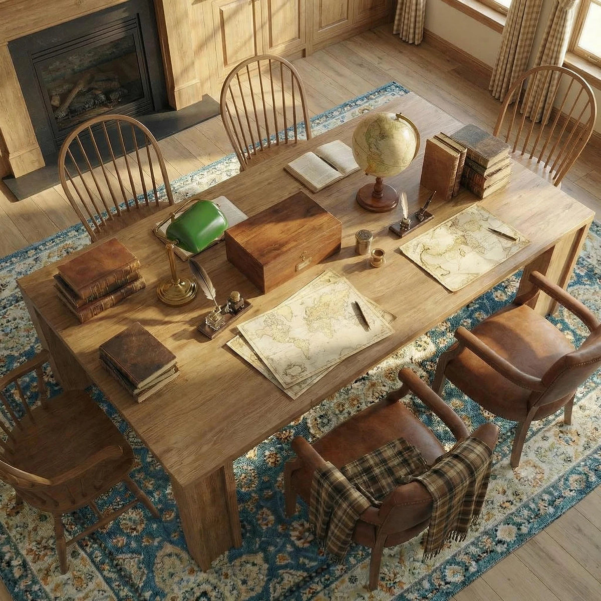 180cm Farmhouse Dining Table for 6-8 People Thick Top Wide H-Legs