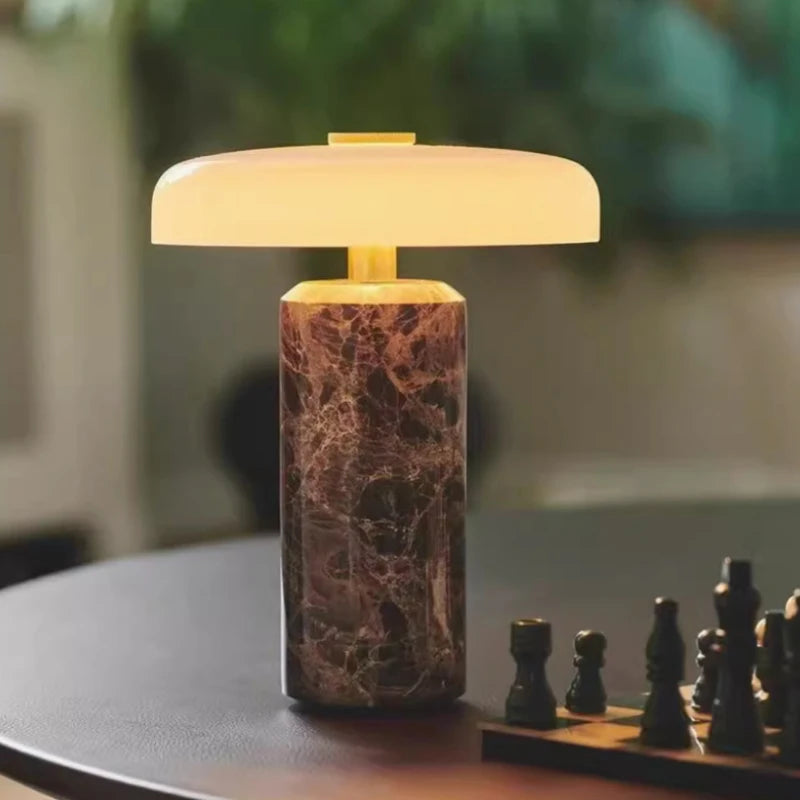 Natural White Marble Table Lamp USB Charge Glass Shade