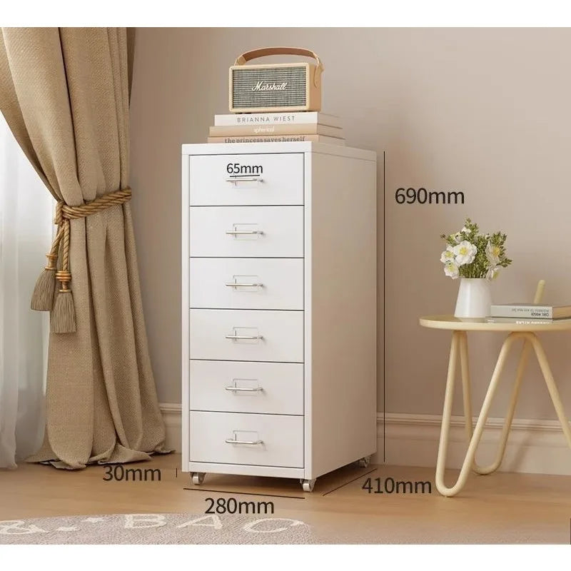 Narrow Metal Drawer Storage Cabinet Bedside Table with Silent Slides