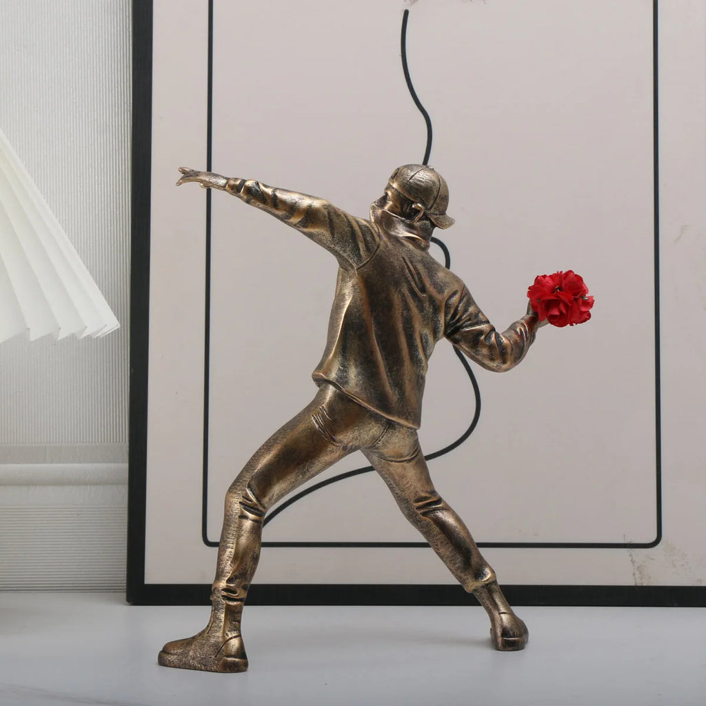 Modern Resin Flower Thrower Statue Figurine for Tabletop Decor