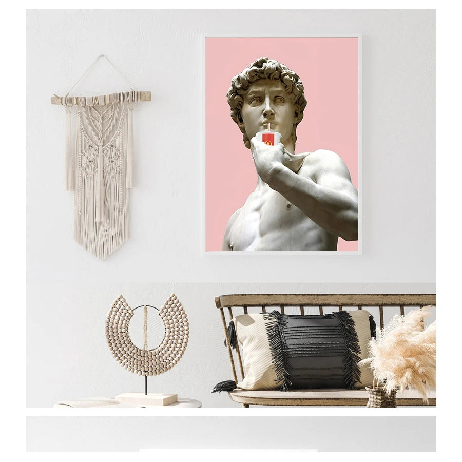 Modern Vaporwave David Statue Canvas Wall Art Print for Living Room
