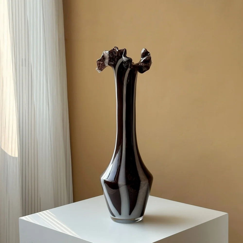 Modern Minimalist Wavy Neck Glass Vase Tabletop Ornament for Home Decor