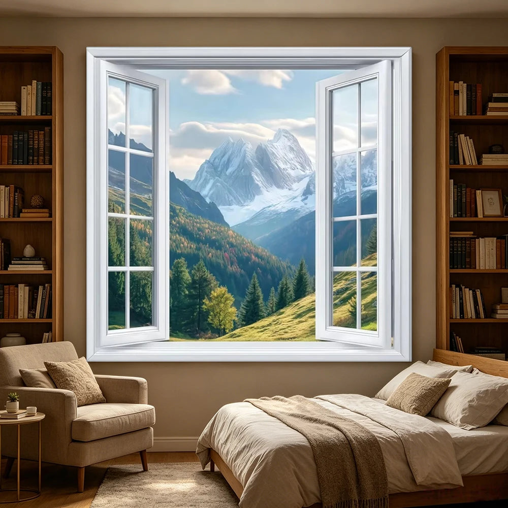 Modern 3D Open Window Landscape Canvas Painting Poster for Home Decor