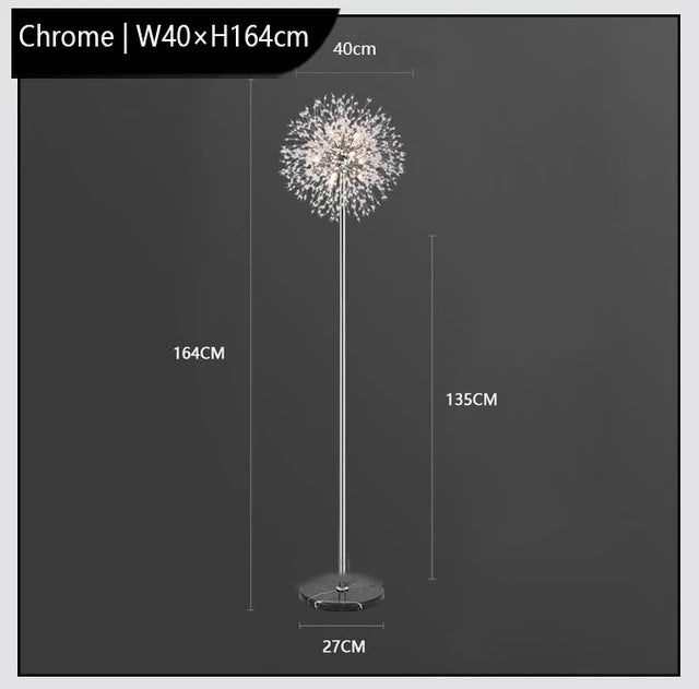 Modern Crystal LED Dandelion Floor Lamp Gold Chrome for Living Room Dining Room